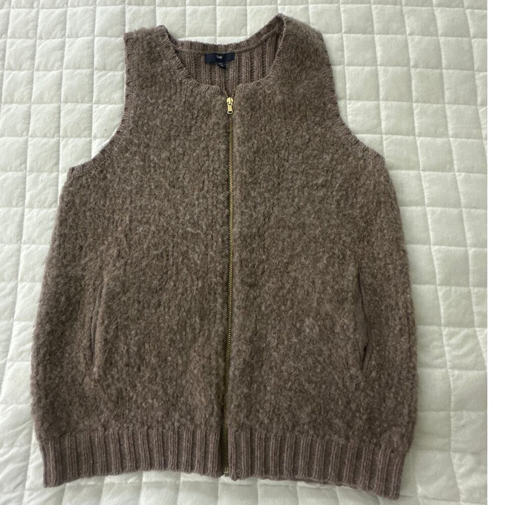 Gap Sweater Vest Womens XS Brown Wool Alpaca Blend Boucle Knit Cozy Minimalist